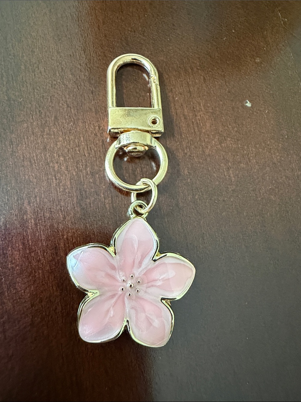 Gold-Plated Pink Flower Keychain Charm